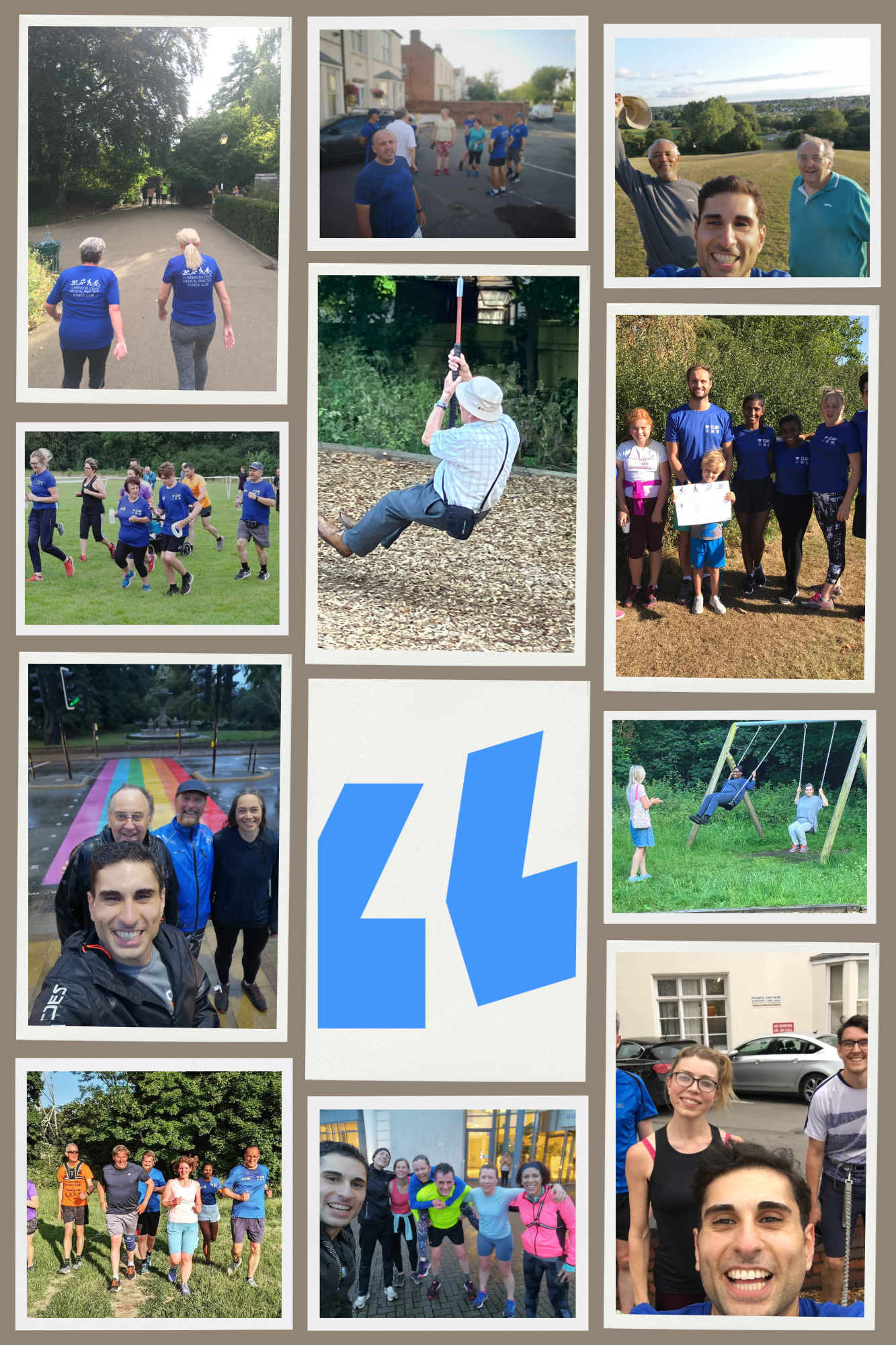 Collage of images of groups of people taking part in physical activities
